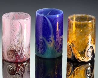 George Averbeck Signed Art Glass Tumblers, Fire on the Mountain Lot of 3