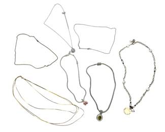7 Designer Style Costume Jewelry Necklaces Lot - Green, Pink, Blue Pendants