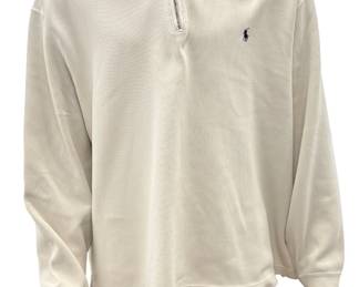 Vintage Polo Ralph Lauren Cream Quarter-Zip Cotton Ribbed Sweater, Size XL
