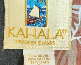 Kahala Vintage Hawaiian Aloha Shirt Size L Black Floral Rayon Cotton Linen