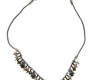 Brighton Silver-Tone Heart Scrollwork Crystal Pearl Charm Necklace 18"