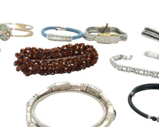15pc Vintage & Modern Costume Jewelry Bracelet Lot - Rhinestone, Cuffs, Beads