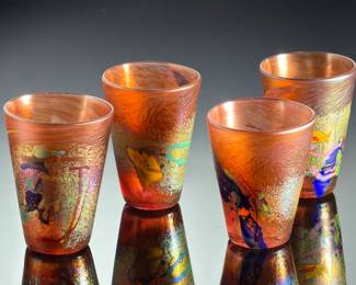 Set of 4 Brian Baldwin Signed Studio Art Glass Tumblers, Dated 1999