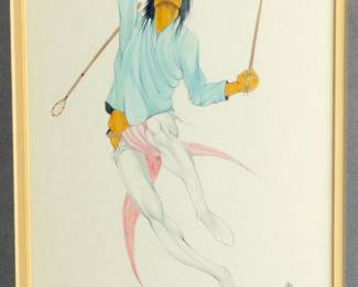 Edmond Joshua Jr. Original Native American Painting "Stickball Player" 1991