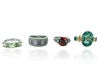 Sterling Silver .925 Gemstone Ring Lot - 4 Vibrant Statement Rings, 19.8g