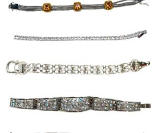 7pc Estate Costume Jewelry Bracelet Lot Rhinestone Tennis Art Deco Bolo