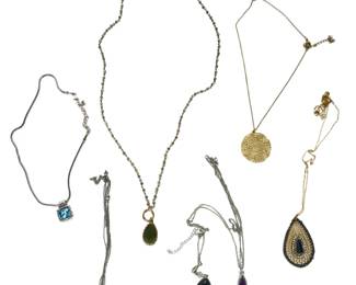 7 Fashion Pendant Necklaces Lot - Crystal, Sunburst, Teardrop, 95g Total