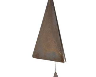 Joe Coniff JC Signed 19" Triangular Steel Wind Bell Rustic Garden Chime