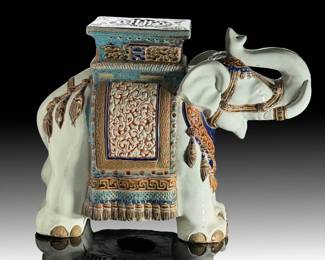 Chinese Sancai Ceramic Elephant Garden Seat Vintage Export Glazed Stool
