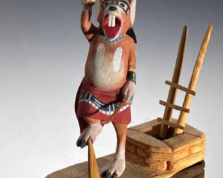 Hopi Style Carved Wood Mouse Warrior Kachina Doll - Tusan Homichi