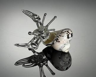 Studio Art Glass Hermit Crab in Natural Shell Figurine - Lampwork Sculpture