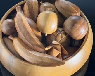 Vintage Hand Carved Wooden Fruit Set & Bowl Tibong Products Philippines