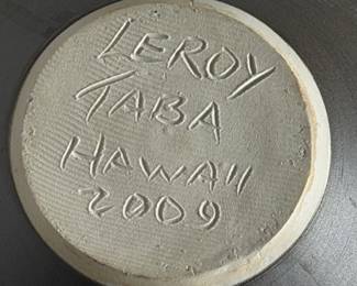 Leroy Taba Hawaii Art Pottery Carved Honu Turtle Vase Pot Vessel 2009