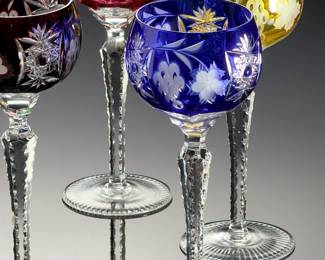 Ajka Crystal Marsala Cut to Clear Wine Hock Glasses - Set of 6 Hungary