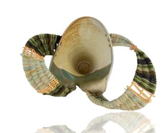 Rowland Studio Pottery Fiber Art Vessel - Ceramic & Woven Yarn Basket 2007