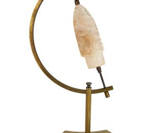 Vintage 3.26" Knapped Arrowhead on Brass Caliper Display Stand