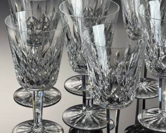 Set of 8 Waterford Lismore Crystal Water Goblets, Irish Hand-Cut Glass