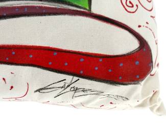 Original Signed S. Lopez Hand-Painted Textile Pillow Art - Flying Figure