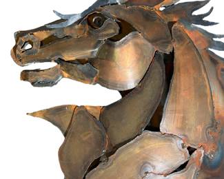 TESSA Signed Brutalist Metal Horse Head Wall Sculpture Rustic Industrial Art