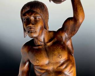 Vintage Igorot Carved Hardwood Headhunter Warrior Sculpture, Philippines
