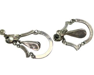 Vintage Mexican Sterling Silver Black Onyx Drop Screw Back Earrings 13.5g