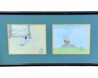 Peanuts Animation Cels Charlie Brown & Snoopy Baseball Framed Double Cel COA