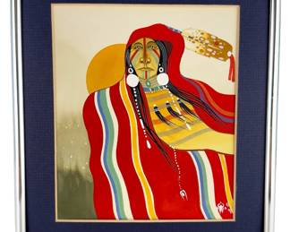 Larry Hood Comanche Original Gouache Painting 'Gros Ventre' Native American Art