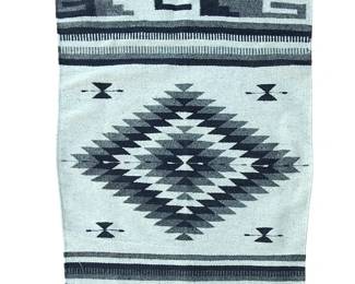 Vintage Mexican Zapotec Handwoven Wool Rug Monochromatic Geometric 56x27