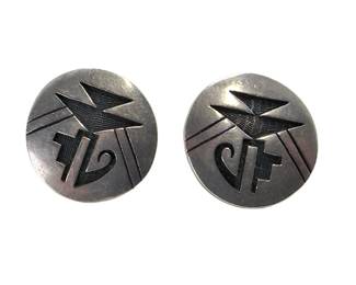 Hopi Sterling Silver Overlay Clip-On Earrings Vintage Turtle Hallmark