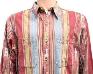 Vintage Territory Ahead Southwestern Woven Cotton Stripe Shirt Men's Large