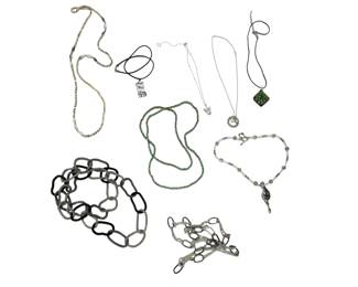 Modernist Costume Jewelry Necklace Lot - Abalone, Crystal, Succulent Glass, 9pc
