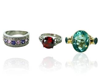 Sterling Silver .925 Gemstone Ring Lot - 4 Vibrant Statement Rings, 19.8g