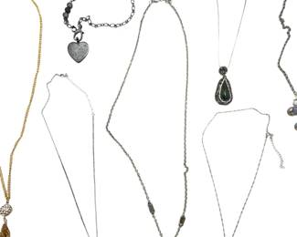 7 Pc Estate Costume Jewelry Necklace Lot Sterling Silver Turquoise Pearl Heart