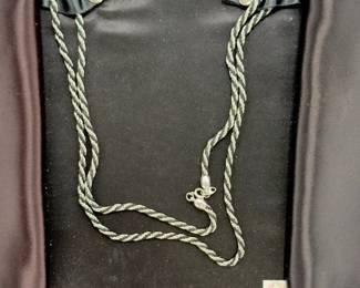 Vintage Trifari Silver Tone & Black Twisted Rope Chain Necklace 30.5" Pouch