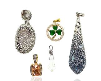 Lot of 5 Sparkling Costume Jewelry Pendants - Shamrock, Pave Crystal, Amber