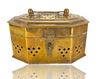 Vintage Indian Brass Octagonal Censer Pierced Incense Burner Box Footed