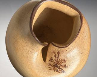 Hopi Art Pottery Vessel by Delaine Dee Tootsie Folded Rim Signed Ceramic Vase