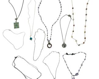 Vintage & Modern Costume Jewelry Necklace Lot - 10 Pcs, Crystals, Enamel, 136g