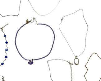 9pc Estate Costume Jewelry Necklace Lot Blue Crystals Faux Pearl Mood Stone