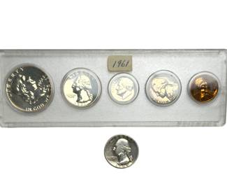 1961 US Proof Coin Set Whitman Case & 1945 Silver Washington Quarter