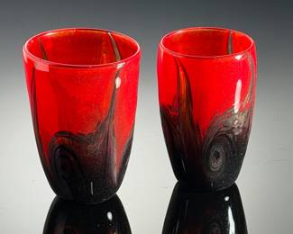 George Averbeck Studio Art Glass Tumblers Lot of 2 Fire on the Mountain Arizona