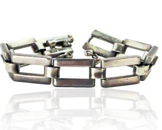 Vintage Mexican Modernist Silver Link Bracelet - Mid-Century Taxco Style