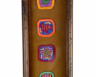 Vintage Panamanian Guna Mola Textile Art - Framed Set of 6 Hand-Sewn Patches