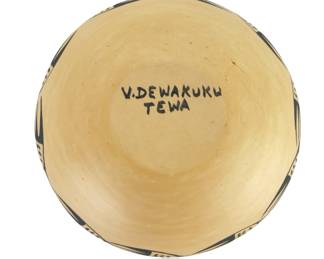 Hopi-Tewa Polychrome Pottery Bowl by Verla Dewakuku - Bear Claw Motif