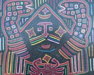 Vintage Guna Panamanian Mola Textile Art Framed Reverse Applique Tapestry