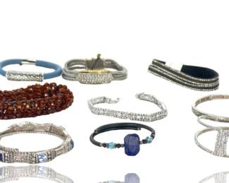 15pc Vintage & Modern Costume Jewelry Bracelet Lot - Rhinestone, Cuffs, Beads