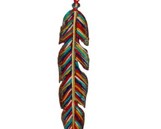Robert Shields Signed Painted Metal Feather Sculpture Southwest Art 8"