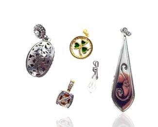 Lot of 5 Sparkling Costume Jewelry Pendants - Shamrock, Pave Crystal, Amber