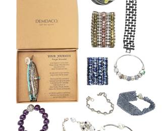 12-Piece Estate Costume Jewelry Bracelet Lot - Charm, Evil Eye, Pearl, Beaded