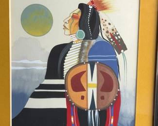 Larry Hood Original Native American Painting Gouache Watercolor Signed 1993